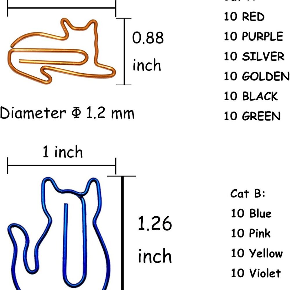 100 pcs Cat Paper Clips Cute Decorative Paperclips, Cat Lover Gifts for Women, F - Picture 3 of 6